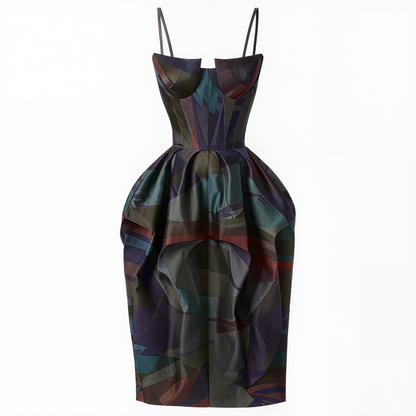 Midnight Mosaic Corset Midi Dress