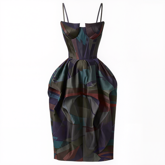 Midnight Mosaic Corset Midi Dress