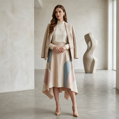 Marielle Pastel Colorblock High-Low Midi Skirt