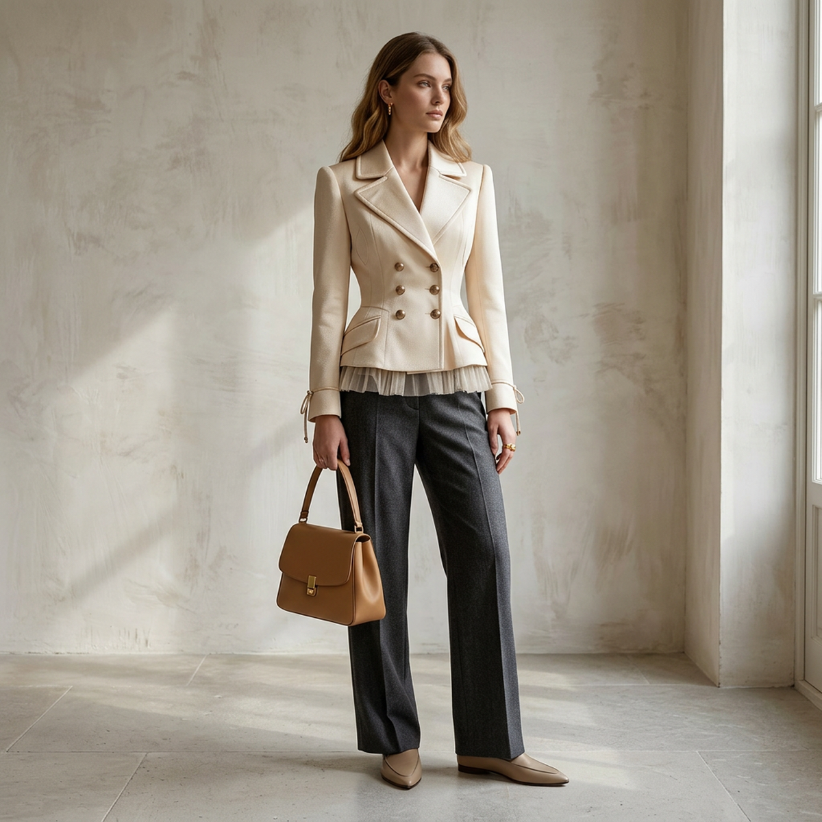 Vivienne Sculpted-Waist Tulle-Hem Blazer