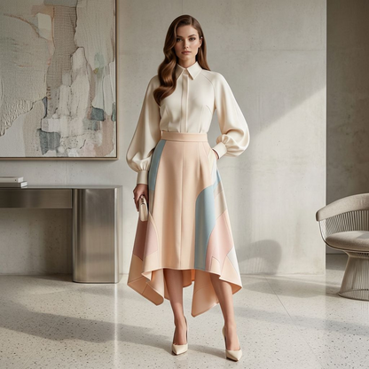 Marielle Pastel Colorblock High-Low Midi Skirt