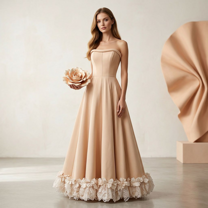 Rosalie Strapless Floral-Hem Maxi Dress