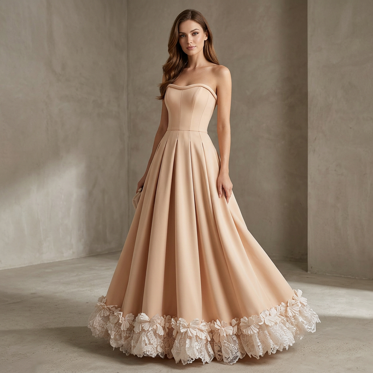 Rosalie Strapless Floral-Hem Maxi Dress