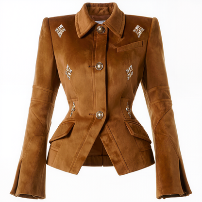 Sloane Embellished Suede-Look Tailored Jacket
