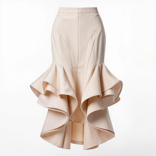 Celestine Sculptural Ruffle High-Low Maxi Skirt