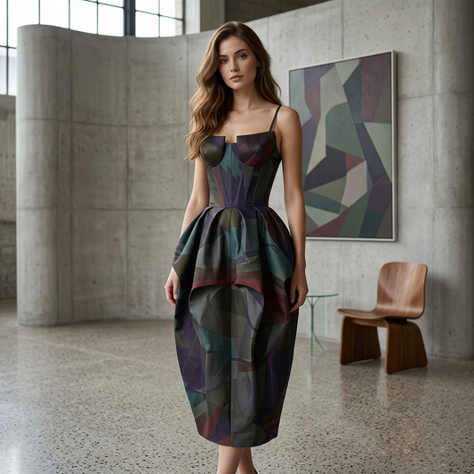 Midnight Mosaic Corset Midi Dress