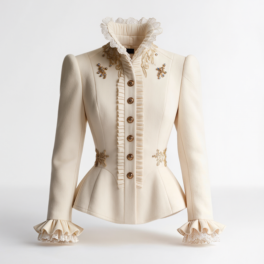 Genevieve Embellished Ruffle-Collar Peplum Jacket