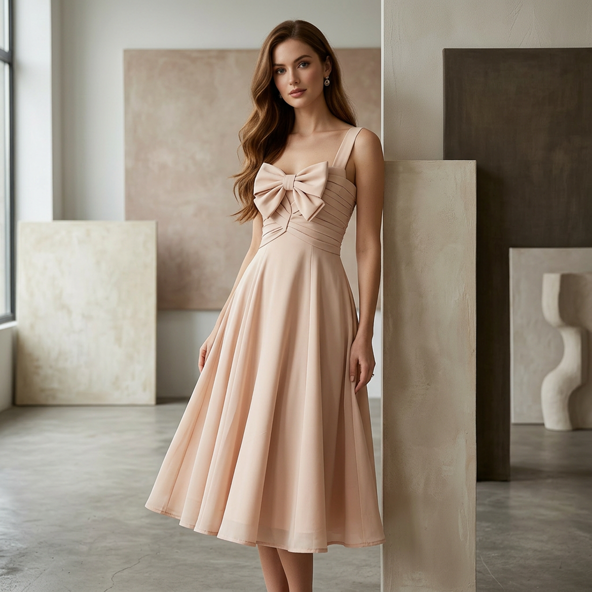 Colette Bow-Front Ruched Midi Dress