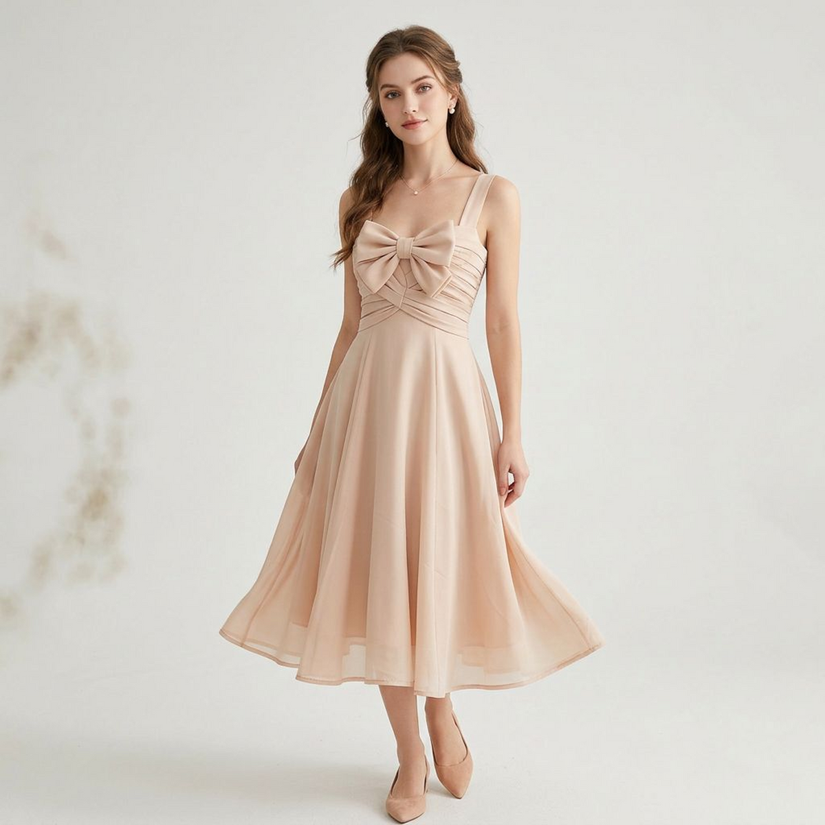 Colette Bow-Front Ruched Midi Dress
