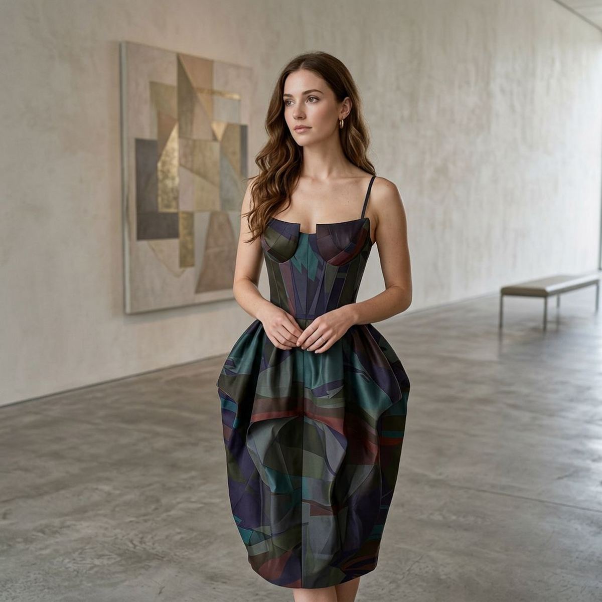 Midnight Mosaic Corset Midi Dress