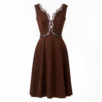 Amara Chocolate Ruffle Lace-Up Midi Dress