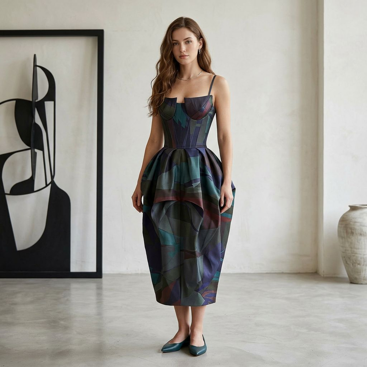 Midnight Mosaic Corset Midi Dress