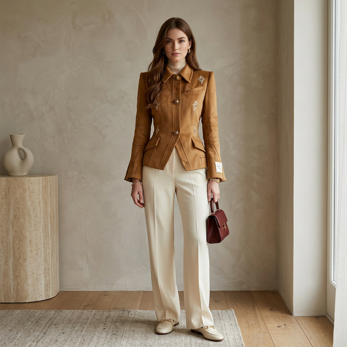 Sloane Embellished Suede-Look Tailored Jacket