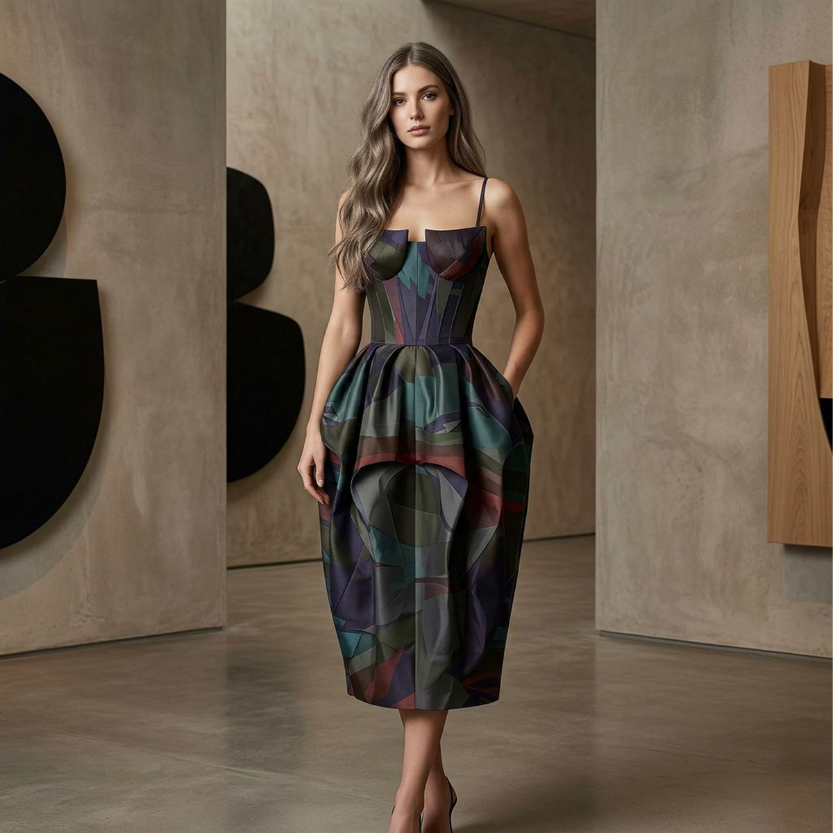 Midnight Mosaic Corset Midi Dress