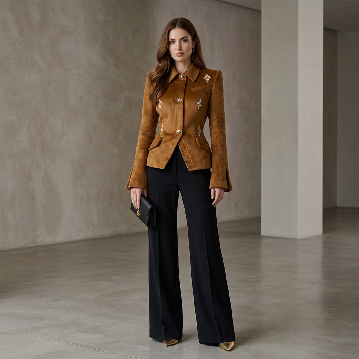 Sloane Embellished Suede-Look Tailored Jacket