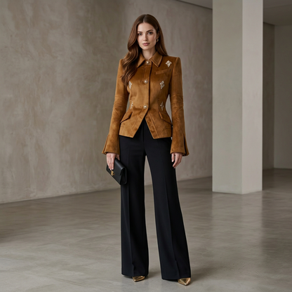 Sloane Embellished Suede-Look Tailored Jacket