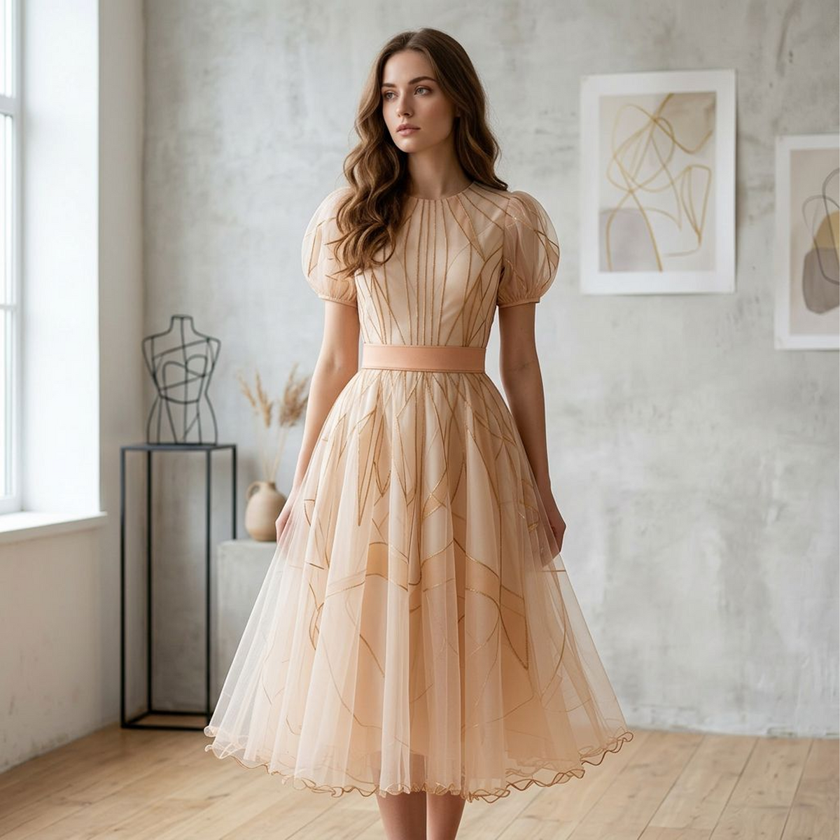Celestine Gold-Lined Tulle Maxi Dress