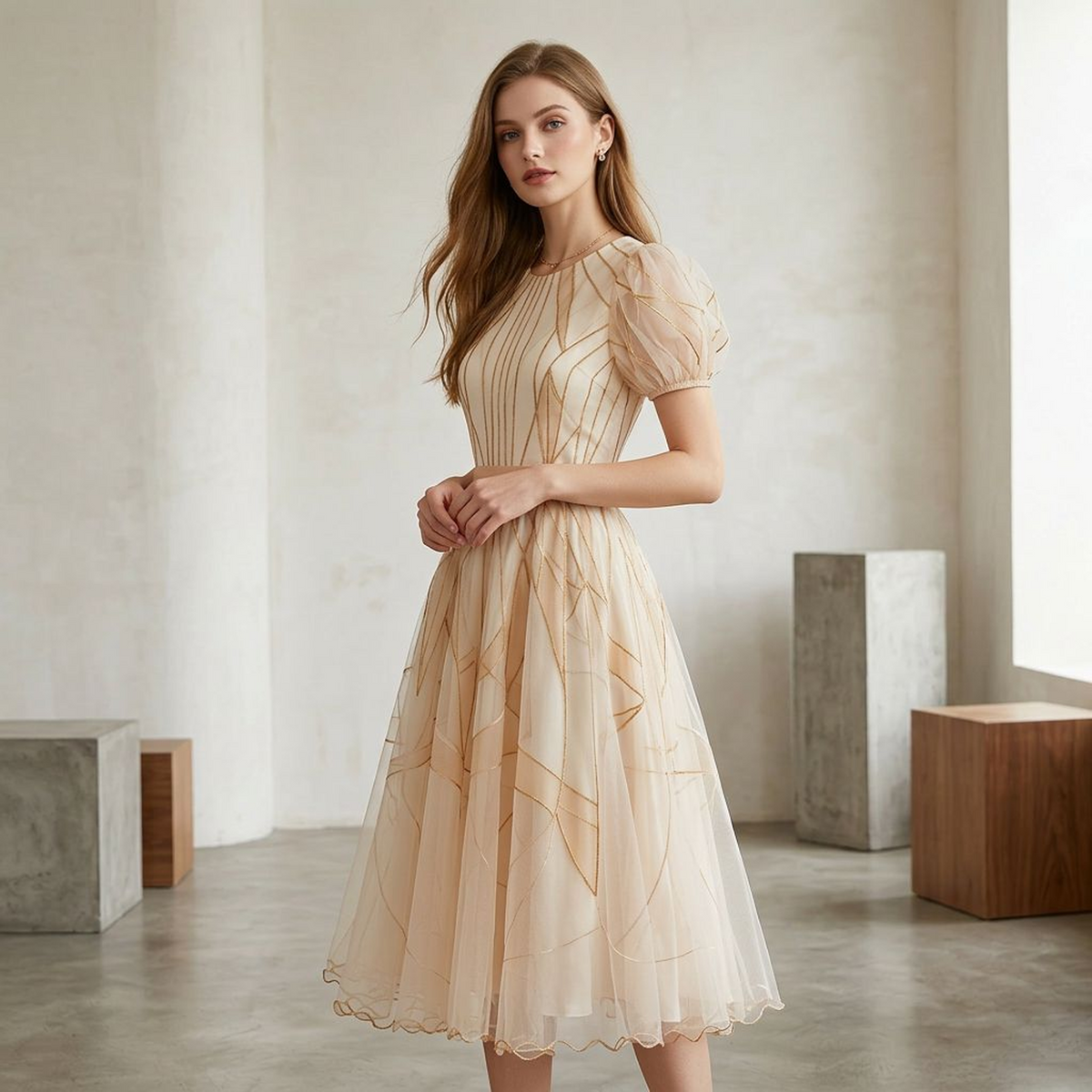 Celestine Gold-Lined Tulle Maxi Dress