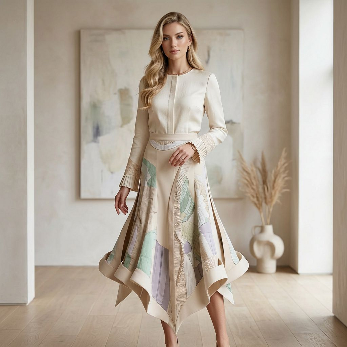Elowen Abstract Patchwork Handkerchief Maxi Skirt