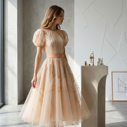 Celestine Gold-Lined Tulle Maxi Dress