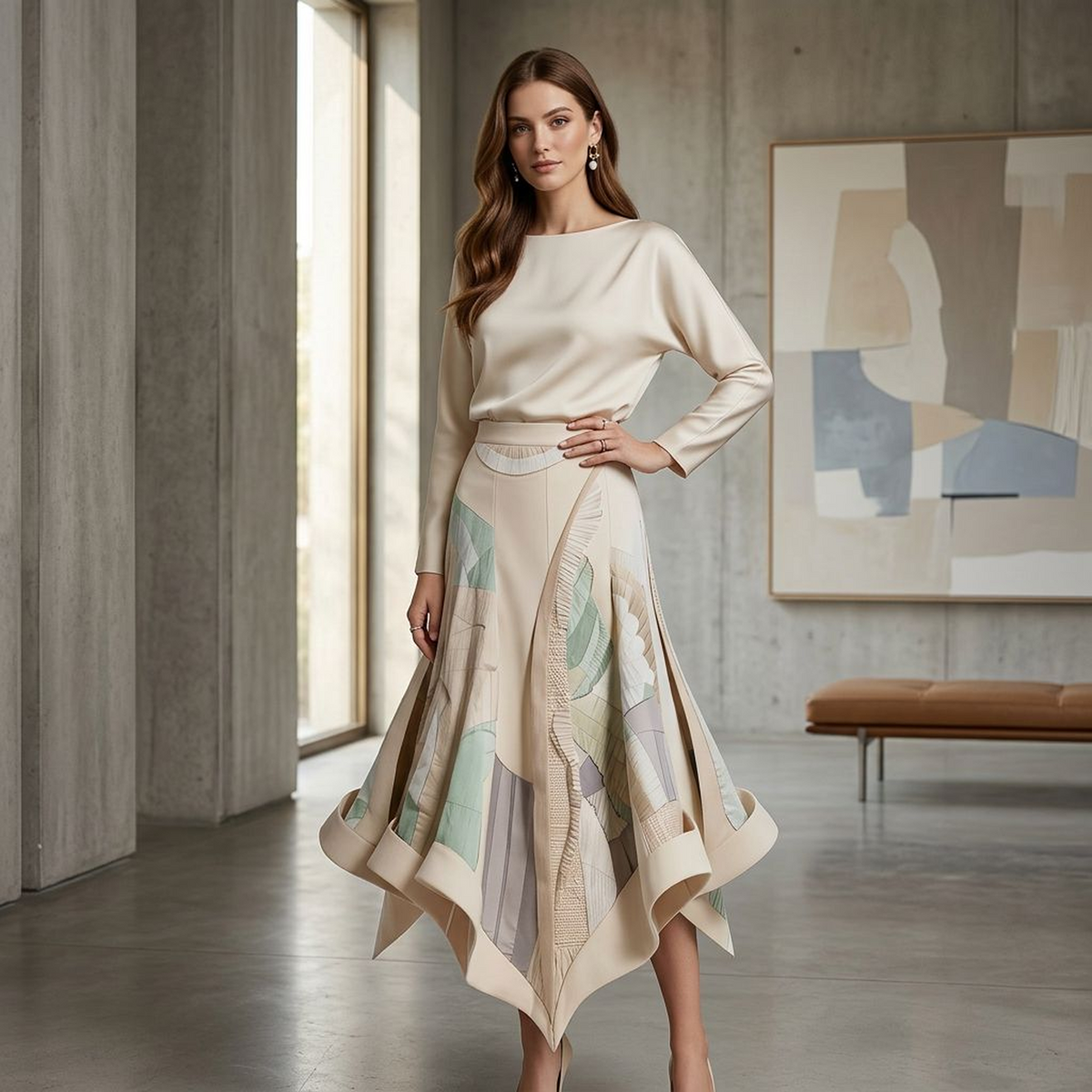 Elowen Abstract Patchwork Handkerchief Maxi Skirt