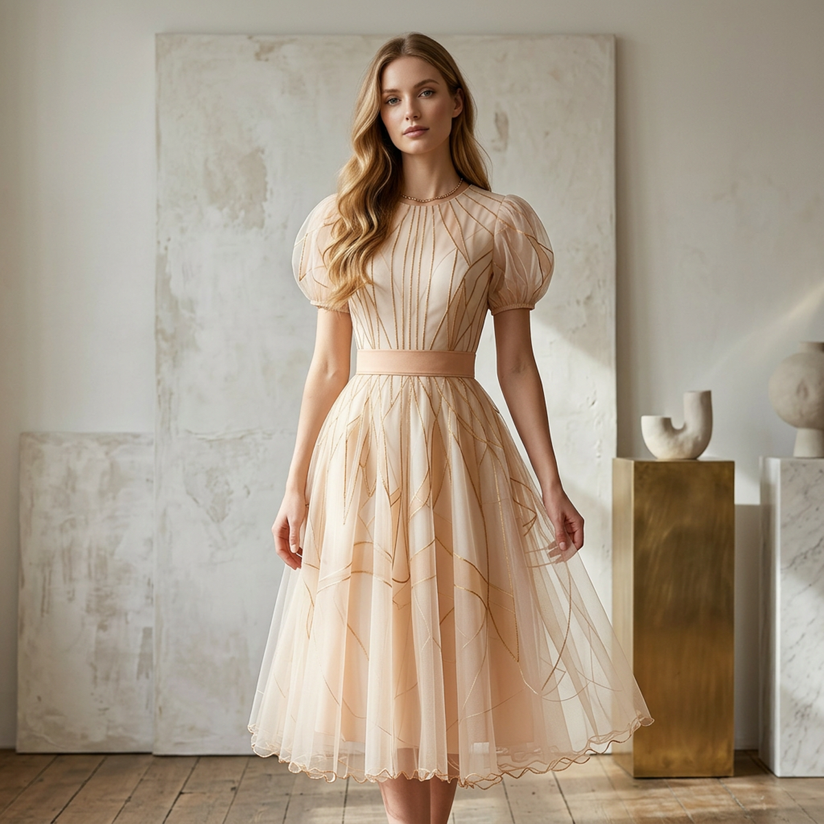 Celestine Gold-Lined Tulle Maxi Dress