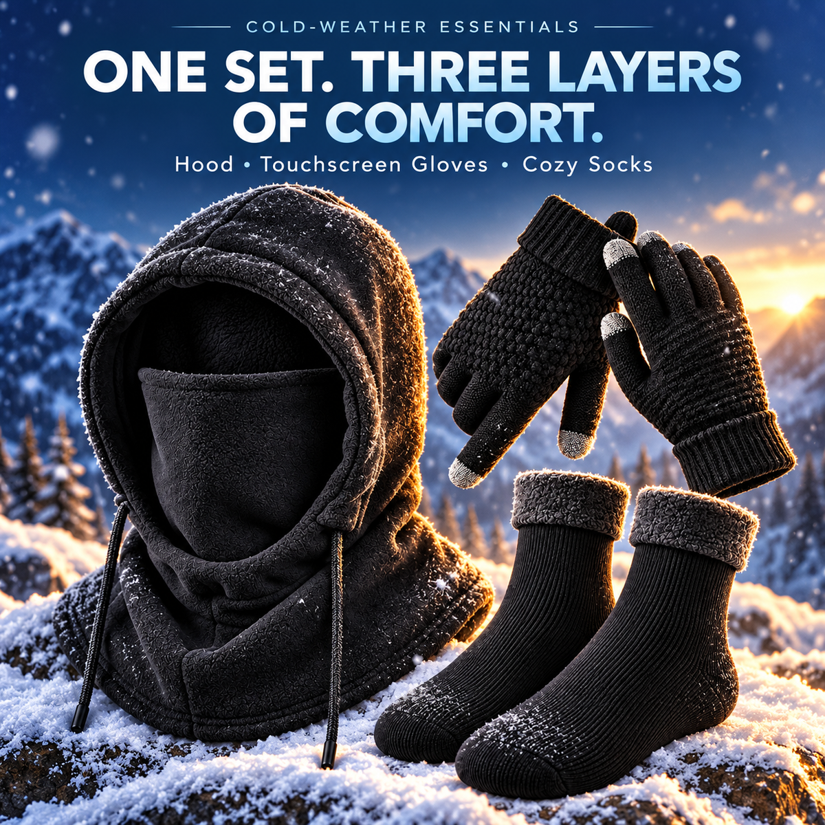 Unisex Adult Plain Winter Warm Multi-Pieces Outdoor Wear Set